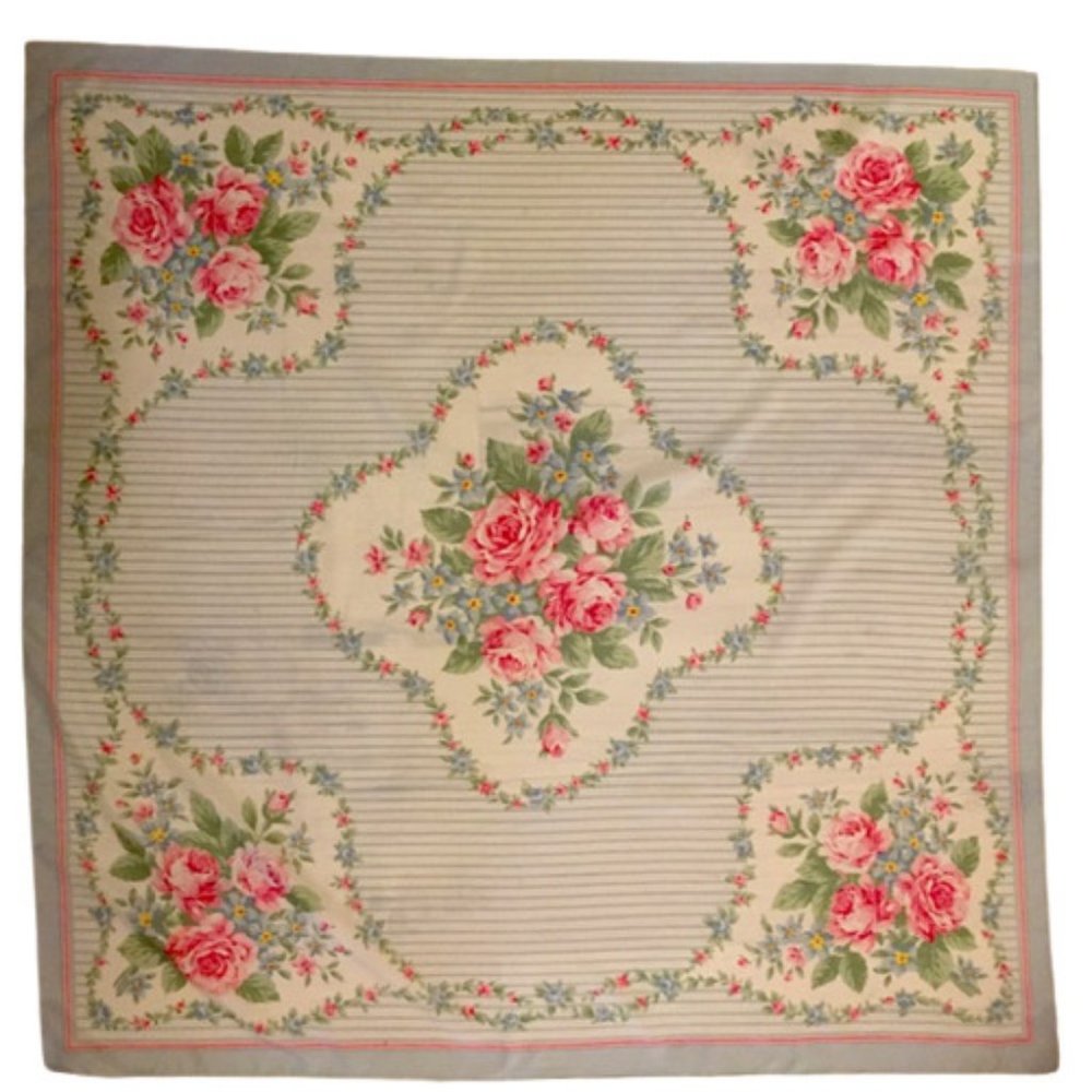 Scarf Pastel Roses Cottagecore Avon 1989 Cottage Decor Floral Stripe Square